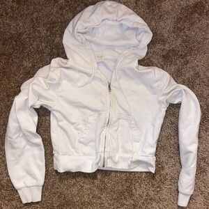 brandy melville cropped zip up sweatshirt in white